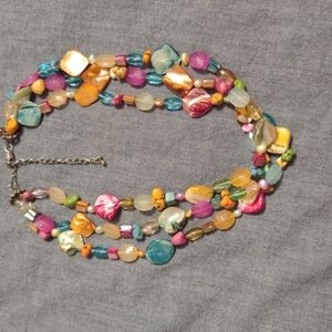 Gorgeous multi colored three tiered faux stone necklace